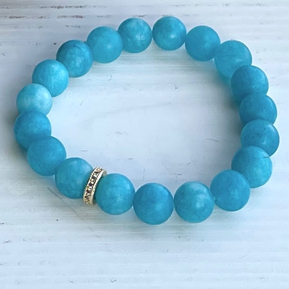 Crystal Chalcedony Beaded Stretch Bracelet - Teal - Picture 3 of 4